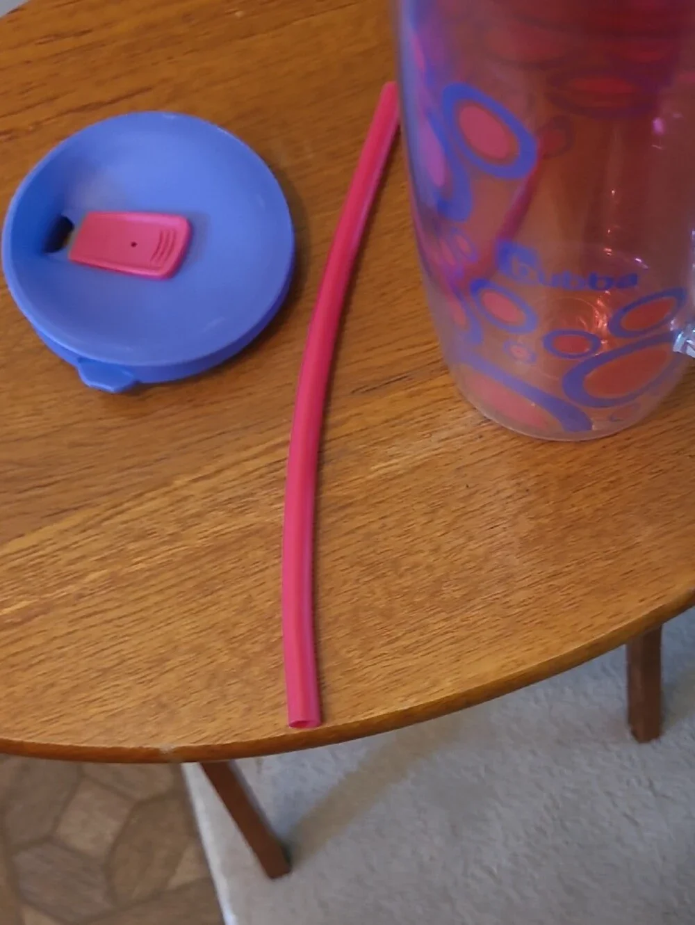 Pink & Blue Double-Wall Travel Mug with Straw